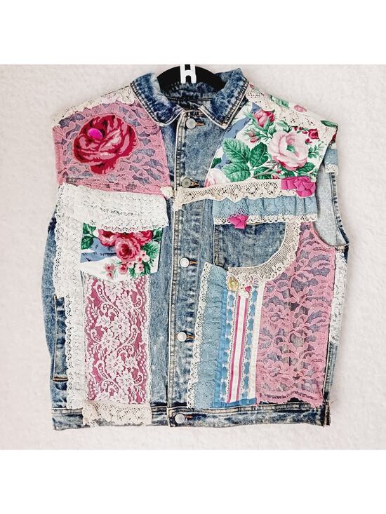 Jordache Jackets & Blazers - Vest Women Button-Up Jordache Demin Lace Ribbon Jewel Trim Pocket Custom Size XL